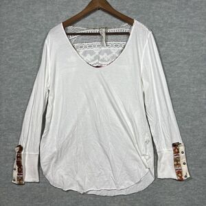 Aratta Silent Journey Women’s Shirt Sz M White Boho CrochetLace Southwest Casual